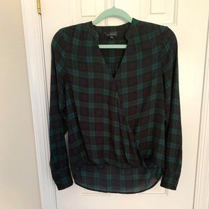 Blackwatch tartan plaid faux wrap blouse